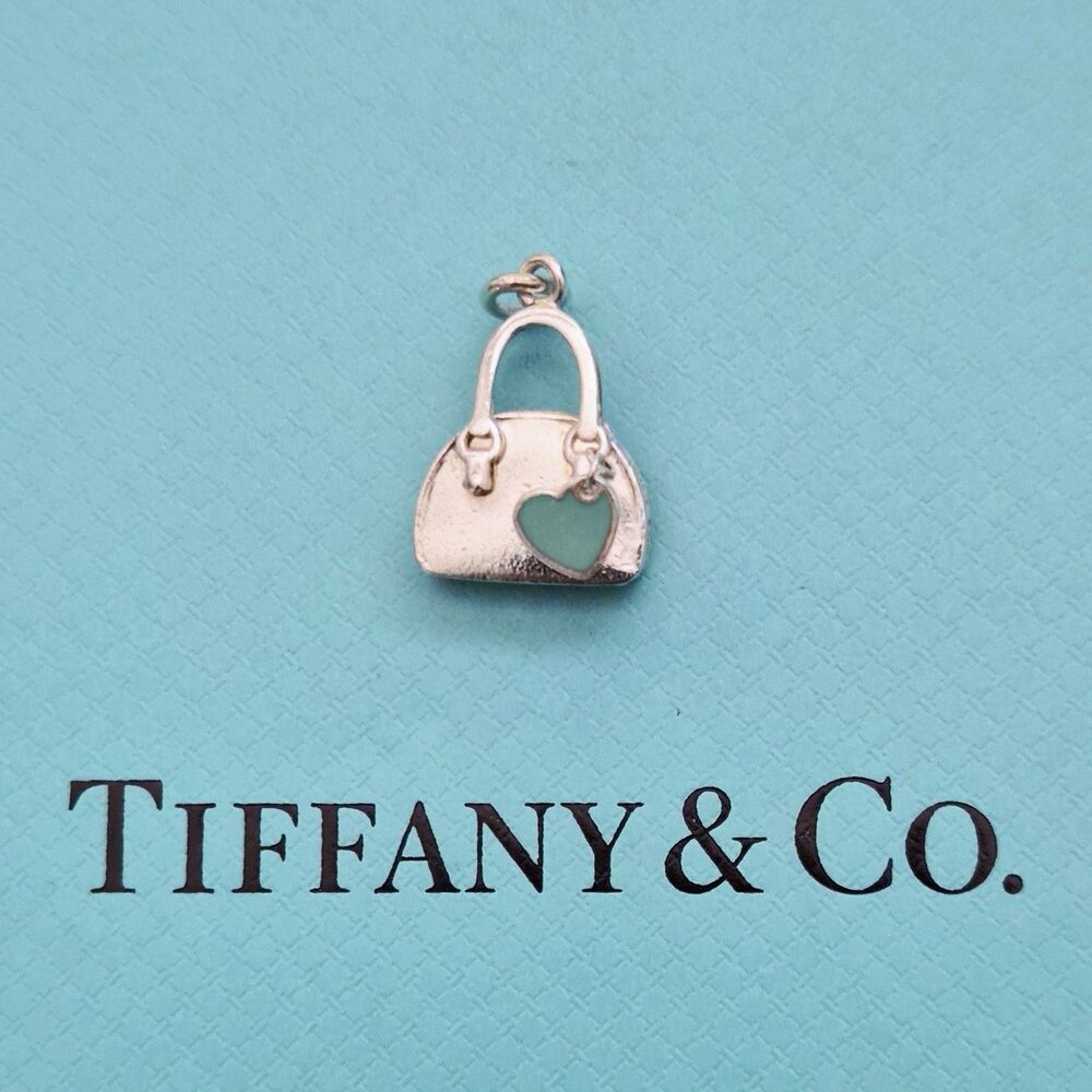 Retired Tiffany & Co. Purse Blue Enamel Sterling Silver Heart Bag Charm Pendant